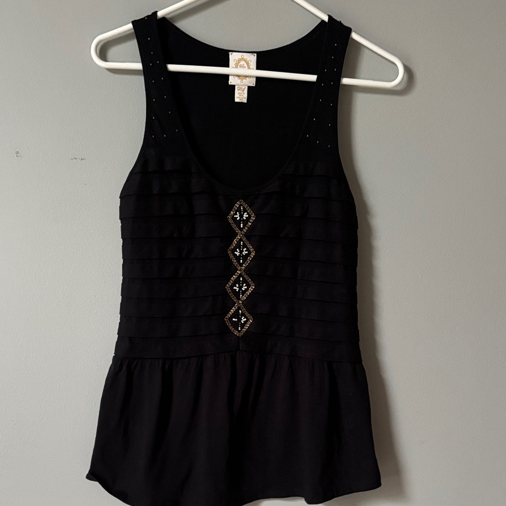 Anthropologie Unique Black Embellished Sleeveless Top